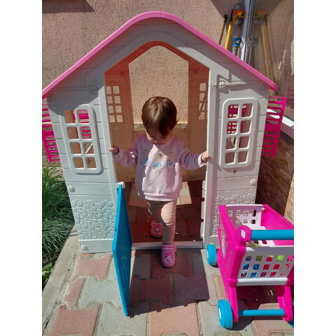 DOLU Casuta copii cu usa pentru animale - Alb& roz