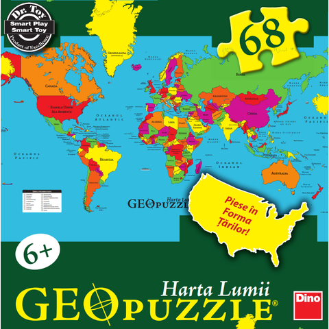 Dino Puzzle geografic - Harta lumii (68 piese)