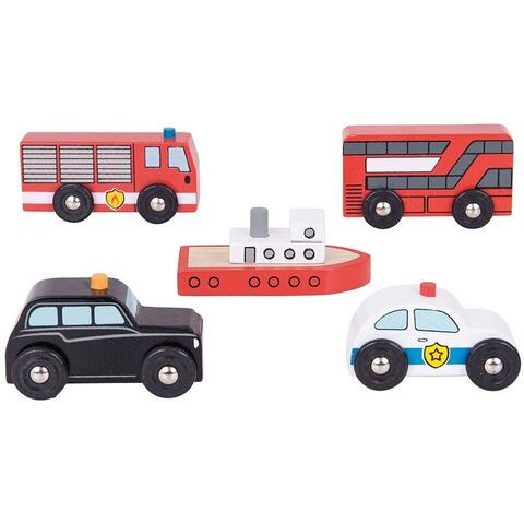 BIGJIGS Toys Set 5 vehicule din lemn