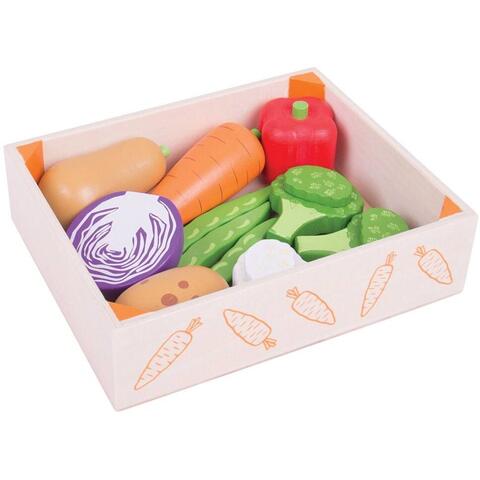BIGJIGS Toys Cutiuta cu legume din lemn