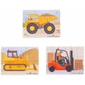 BIGJIGS Toys Set 3 puzzle din lemn - Vehicule pentru constructii