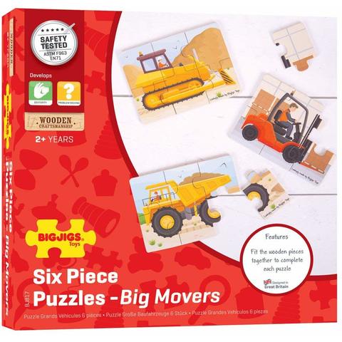 BIGJIGS Toys Set 3 puzzle din lemn - Vehicule pentru constructii