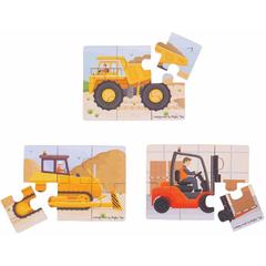 Set 3 puzzle din lemn - Vehicule pentru constructii