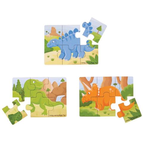 BIGJIGS Toys Set 3 puzzle din lemn - Dinozauri