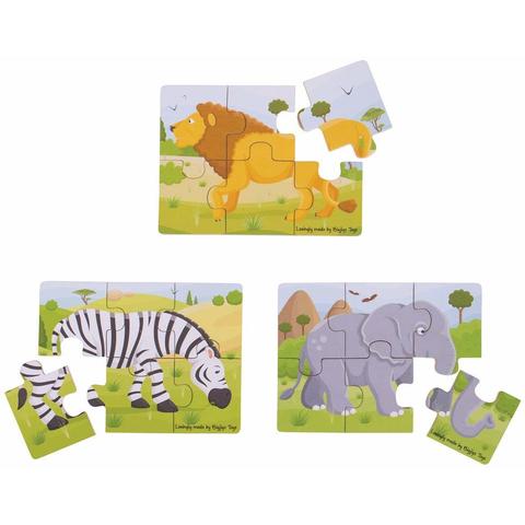BIGJIGS Toys Set 3 puzzle din lemn - Jungla Vesela