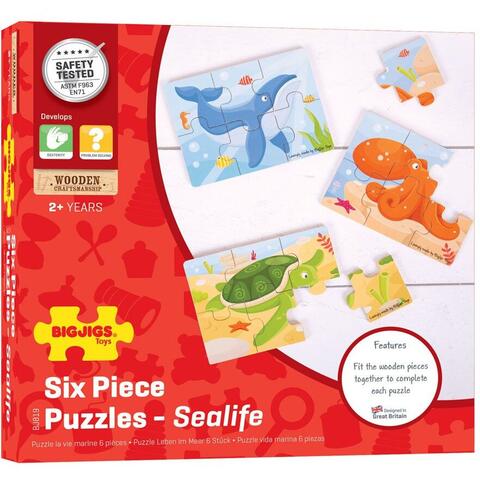 BIGJIGS Toys Set 3 puzzle din lemn - Lumea acvatica