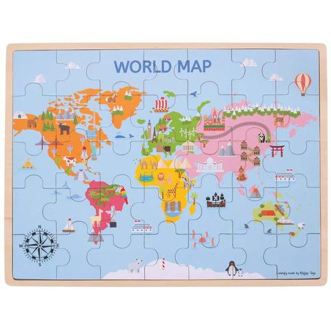 BIGJIGS Toys Puzzle din lemn - Harta lumii (35 piese)