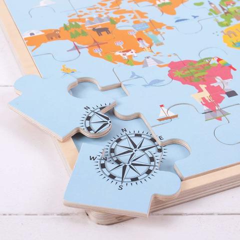 BIGJIGS Toys Puzzle din lemn - Harta lumii (35 piese)