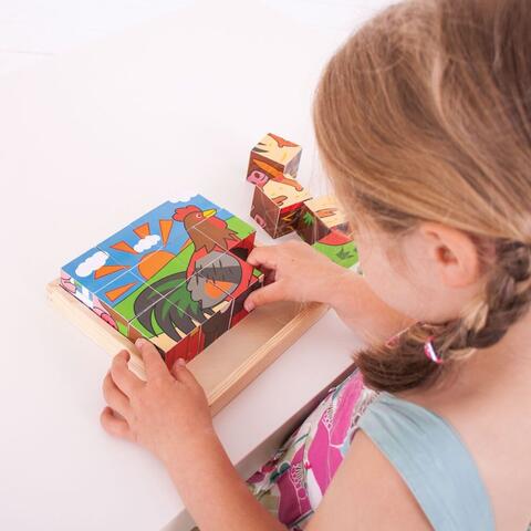 BIGJIGS Toys Puzzle cubic - Animalute de la ferma