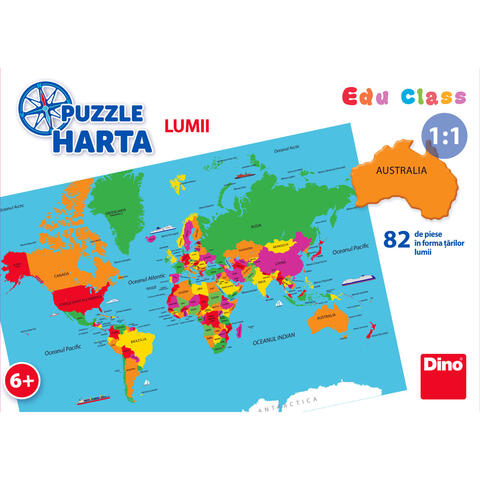 Dino Puzzle geografic - Harta Lumii (82 piese)