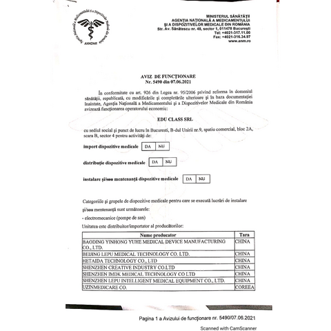 iMDK Pulsoximetru pentru deget, Certificat Medical