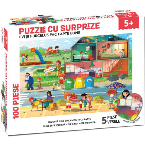 EDU CLASS Puzzle cu surprize - Evi si Purcelus fac fapte bune (100 piese)
