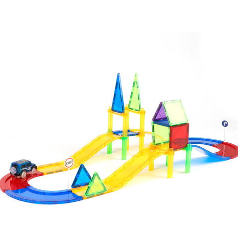 MAGPLAYER Set de constructie magnetic 3D - Circuit masinute (45 piese)
