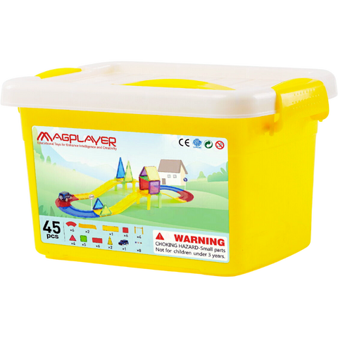 MAGPLAYER Set de constructie magnetic 3D - Circuit masinute (45 piese)