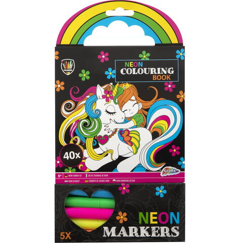 Grafix Carte de colorat cu carioci neon - Unicorn