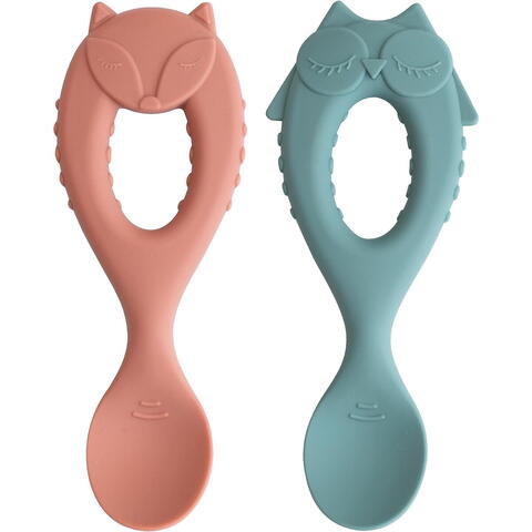 TIDY TOT Set lingurite din silicon - Bufnita & vulpita