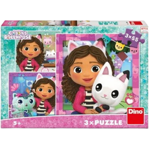 Dino Puzzle 3 in 1 - Gabby si prietenii ( 3 x 55 piese)