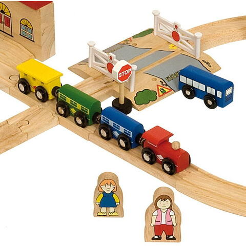 BIGJIGS Toys Circuit auto si feroviar (91 piese) - RESIGILAT