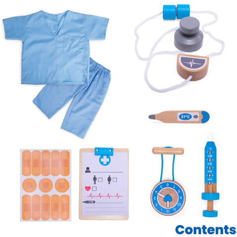 BIGJIGS Toys Set costum si accesorii doctor pentru copii