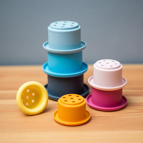 BIGJIGS Toys Set cupe de stivuit din silicon