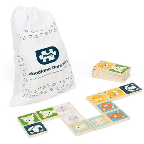 BIGJIGS Toys Domino din lemn - Animalute din padure (pastel)