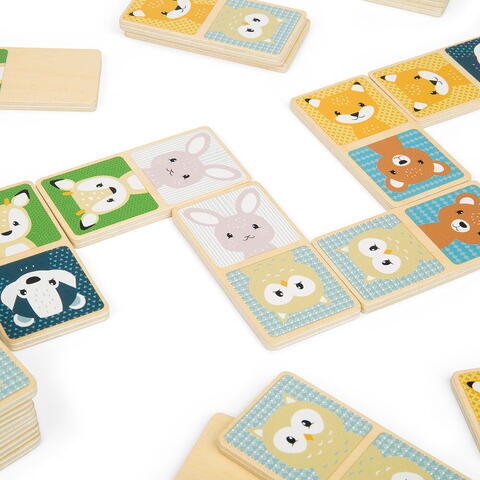 BIGJIGS Toys Domino din lemn - Animalute din padure (pastel)