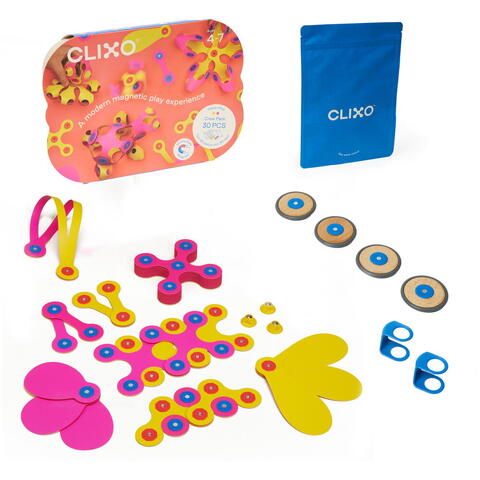 Clixo® joc magnetic de construit - Crew Roz & Galben (30 piese)