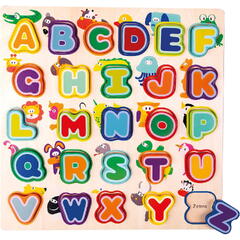 Puzzle din lemn cu alfabet si animale