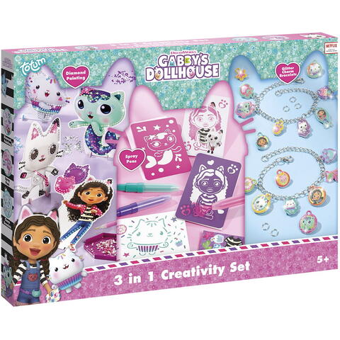 Totum Set 3 in 1 Gabby's Dollhouse - Bratari, carioci de suflat & pictura cu diamante