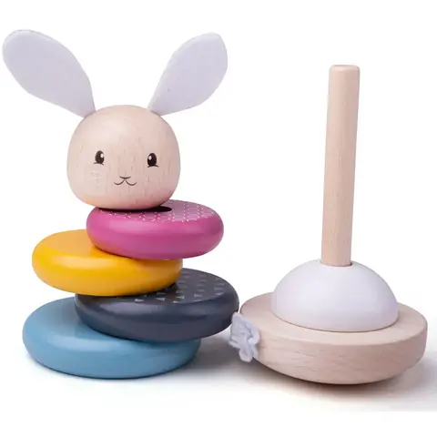 BIGJIGS Toys Piramida din lemn - Iepuras (pastel)