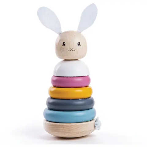 BIGJIGS Toys Piramida din lemn - Iepuras (pastel)