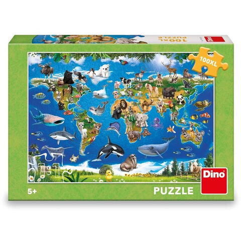 Dino Puzzle XL - Harta animalelor (100 piese)