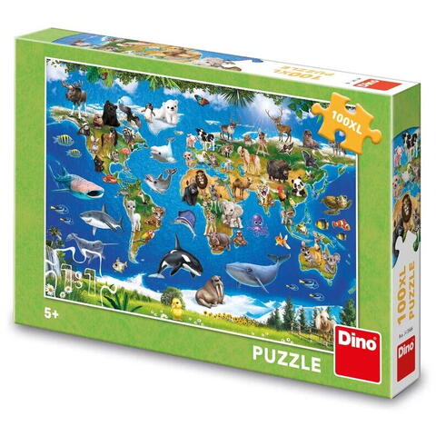 Dino Puzzle XL - Harta animalelor (100 piese)