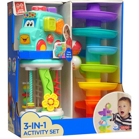 Little Learner Set 3 in 1 - Autobuz cu sortator, cilindru & turnulet cu bile