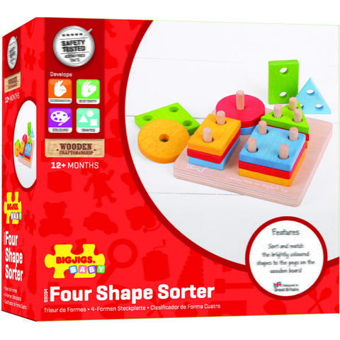 BIGJIGS Toys Joc de sortare - 4 forme geometrice - RESIGILAT