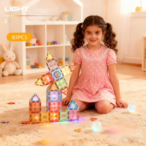 Bufnitel Joc magnetic Diamond cu lumini  - 83 piese (7.5 cm)