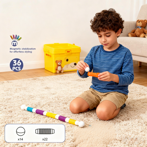 Bufnitel Set de constructie magnetic cu tuburi flexibile (36 piese)