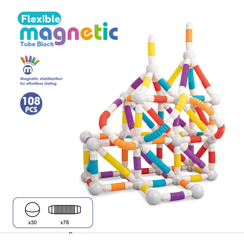 Bufnitel Set de constructie STEM magnetic -  Tuburi flexibile (108 piese)