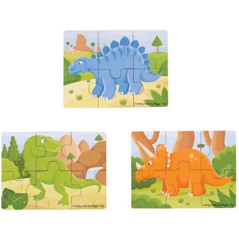 BIGJIGS Toys Set 3 puzzle din lemn - Dinozauri - RESIGILAT