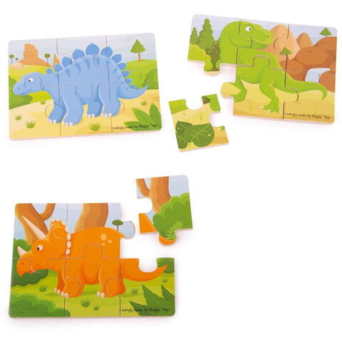 BIGJIGS Toys Set 3 puzzle din lemn - Dinozauri - RESIGILAT