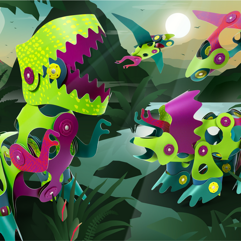 Clixo® joc magnetic de construit - Aventuri cu dinozauri (36 piese)