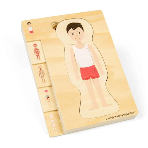 BIGJIGS Toys Puzzle anatomic din lemn - Baiat
