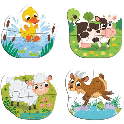 Dodo Puzzle 4 in 1 - O zi la ferma (2, 3, 4 piese)