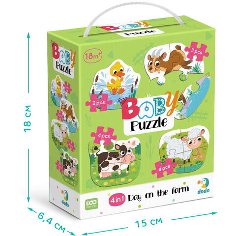 Dodo Puzzle 4 in 1 - O zi la ferma (2, 3, 4 piese)