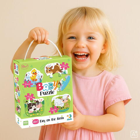 Dodo Puzzle 4 in 1 - O zi la ferma (2, 3, 4 piese)