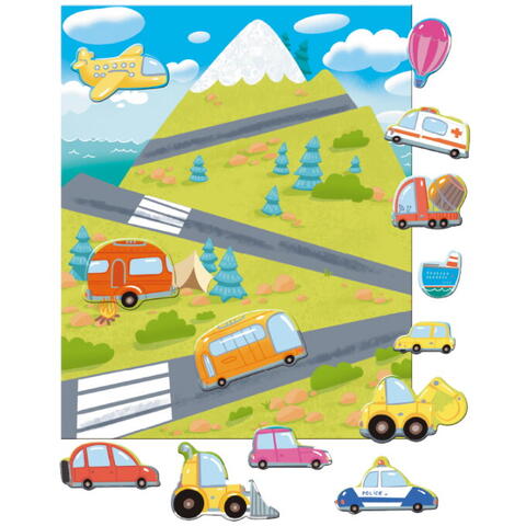Dodo Set cu abtibilduri reutilizabile - Vehicule in calatorie