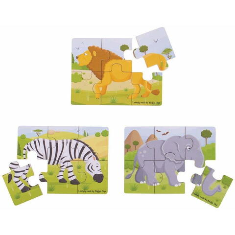 BIGJIGS Toys Set 3 puzzle din lemn - Jungla Vesela - RESIGILAT