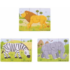 BIGJIGS Toys Set 3 puzzle din lemn - Jungla Vesela - RESIGILAT