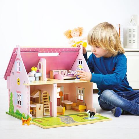 BIGJIGS Toys Casuta din lemn pentru papusi - Flowers
