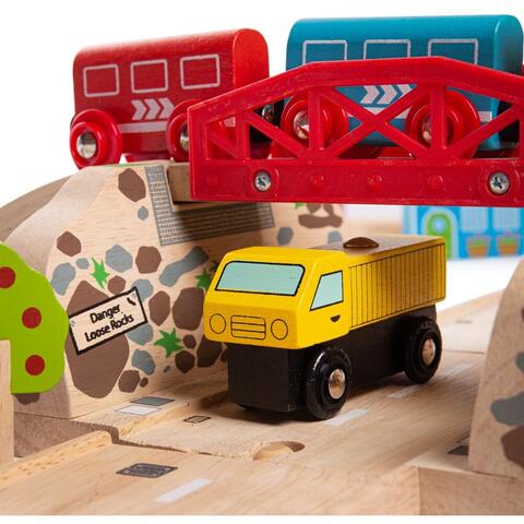 BIGJIGS Toys Circuit auto si feroviar (80 piese)